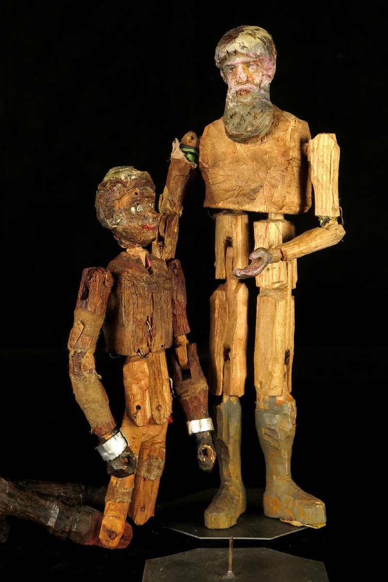 Rare Série De Santons De Crèche, Art Populaire Fin XIXeme / Mannequins Articulés Bois-photo-8