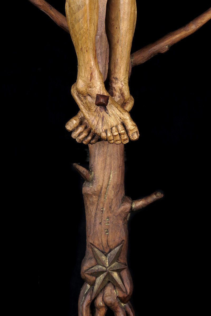 Amazing And Ancient Christ On Cross, Folk Art Circa 1880 / Crucifix Wood Sculpture-photo-4