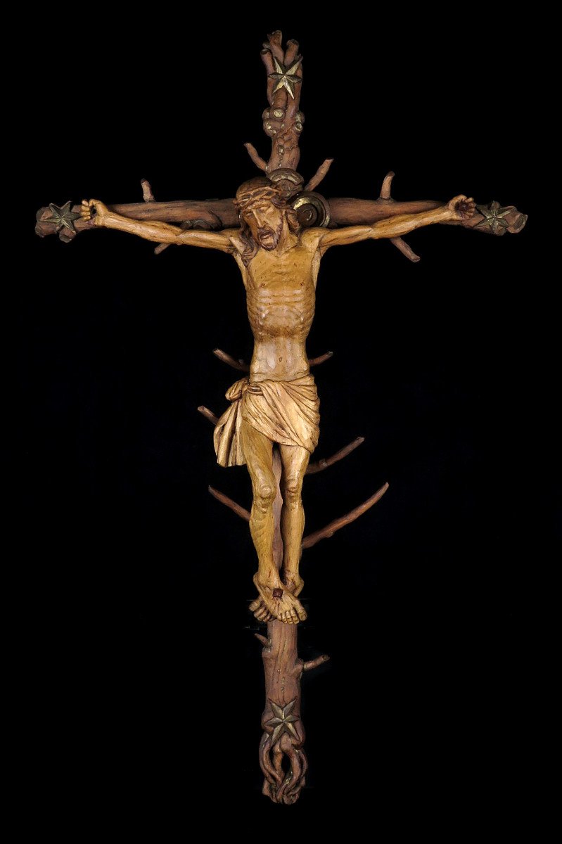 Amazing And Ancient Christ On Cross, Folk Art Circa 1880 / Crucifix Wood Sculpture-photo-7