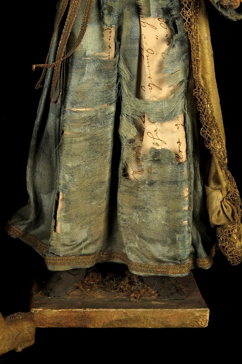 Ancienne Série De Trois Santons En Cire, Vers 1800 / Tête Cheveux Naturels-photo-1