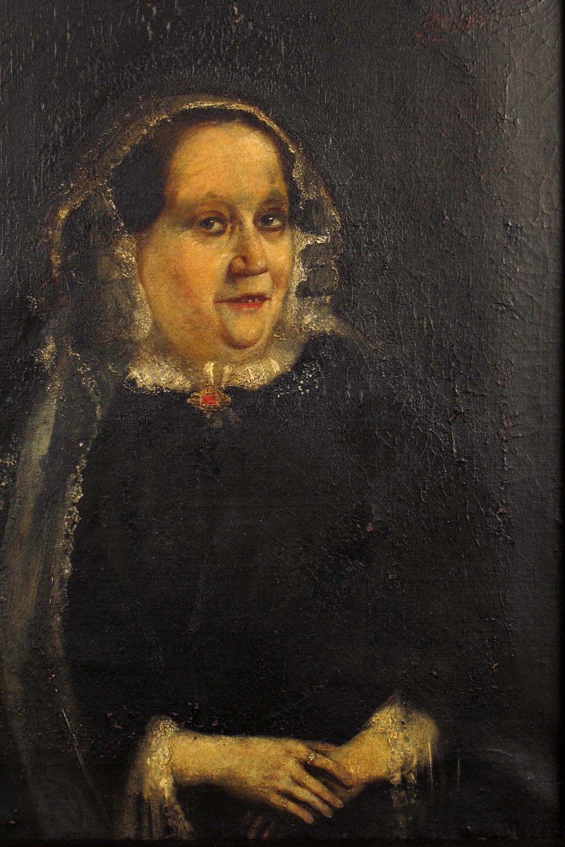 Curious Old Portrait, Oil Painting On Canvas Around 1850.-photo-2