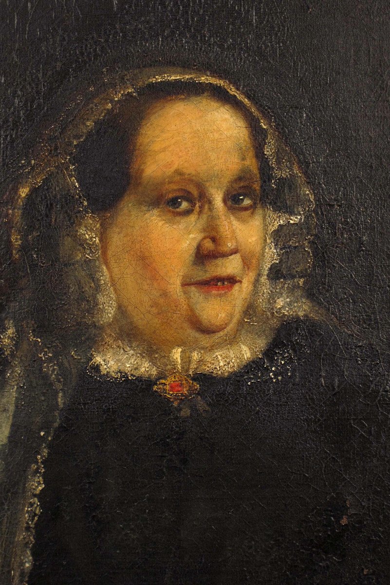 Proantic: Curious Old Portrait, Oil Painting On Canvas Around 1850.