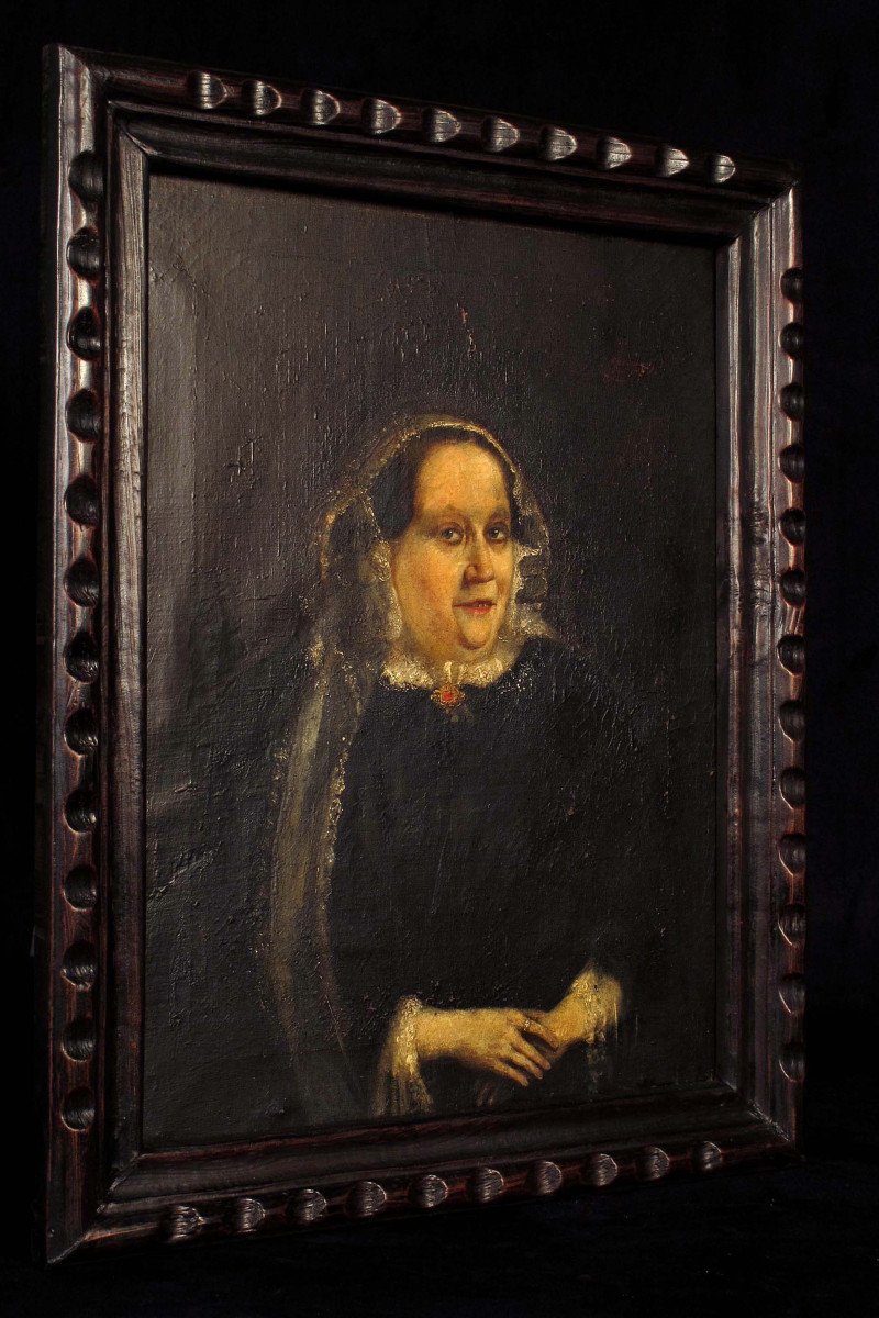 Curious Old Portrait, Oil Painting On Canvas Around 1850.-photo-2
