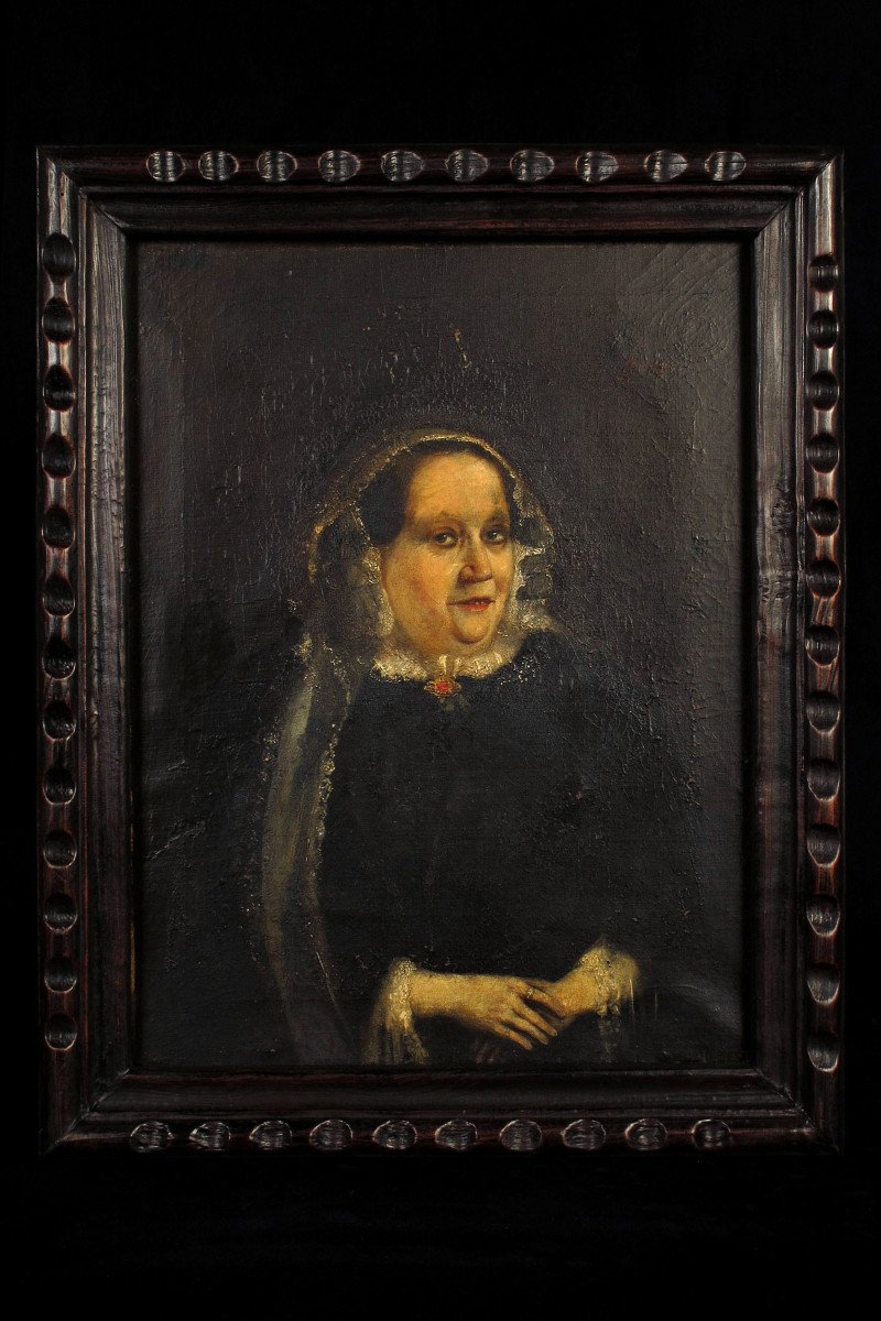 Curious Old Portrait, Oil Painting On Canvas Around 1850.