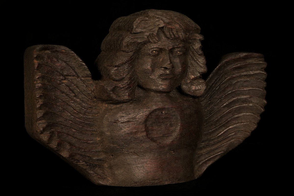 Antique Angel Oak Sculptur, Religious Folk Art Circa 1800.-photo-5