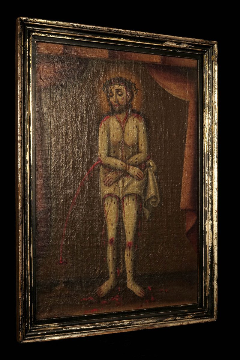 Amazing And Ancient Spanish Oil Painting, C.1800 / Christ Blood Cabinet Curiosities-photo-6