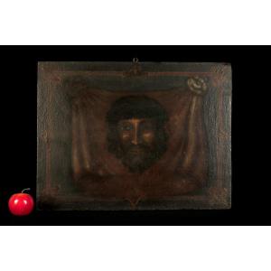 Old Oil Painting On Panel, Holy Shroud Around 1850 / Christ Blood