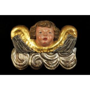 Old Wood Carving, Cherub Or Putto. Late Nineteenth Century Work