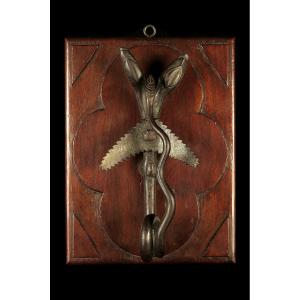 Ancient And Amazing Wrought Iron Door Knocker / Two-headed Snake Folk Art 18th Century