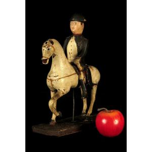 Ancient Wood Carving Figure, Folk Art Circa 1850 / Napoleon And His Horse