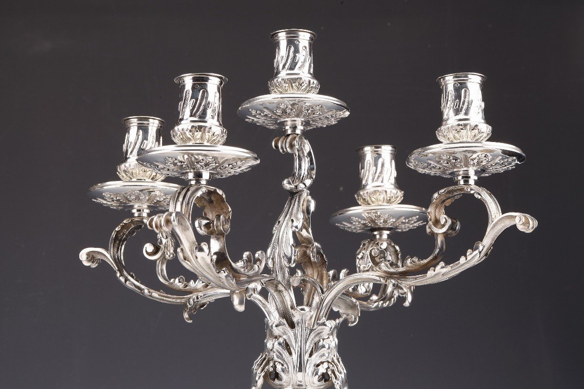 Merite - Pair Of Candelabra In Sterling Silver Zoomorphic Nineteenth Century-photo-3