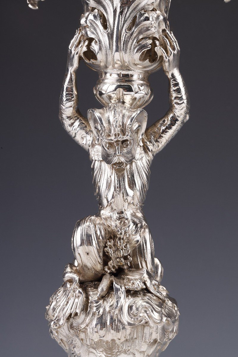 Merite - Pair Of Candelabra In Sterling Silver Zoomorphic Nineteenth Century-photo-4