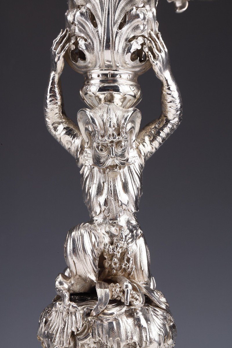 Merite - Pair Of Candelabra In Sterling Silver Zoomorphic Nineteenth Century-photo-8