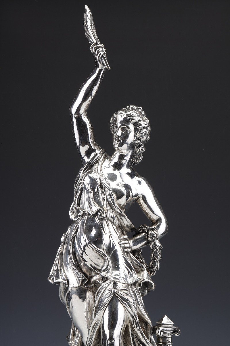 Jacques Léonard Maillet - Allegorical Statue In Sterling Silver Circa Nineteenth (1866)-photo-3