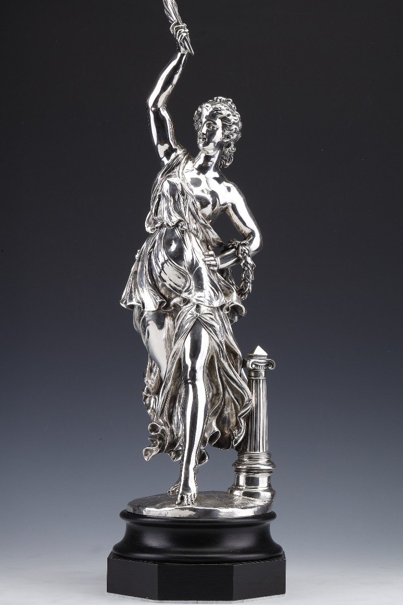 Jacques Léonard Maillet - Allegorical Statue In Sterling Silver Circa Nineteenth (1866)