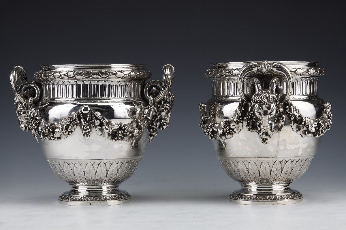 Goldsmith Bointaburet - Important Pair Of Coolers In Sterling Silver Circa Nineteenth