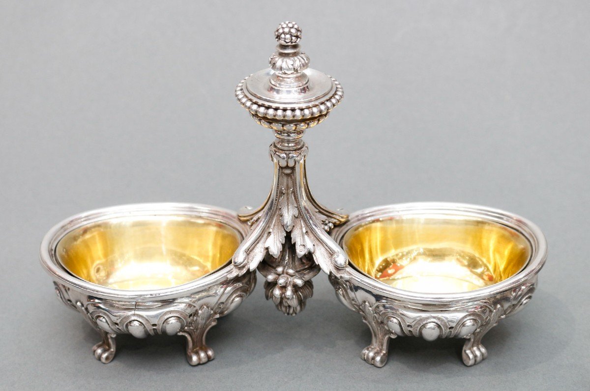 Odiot – Pair Of Double Salt Cellars + Two Individual 19th Century Silver-photo-2