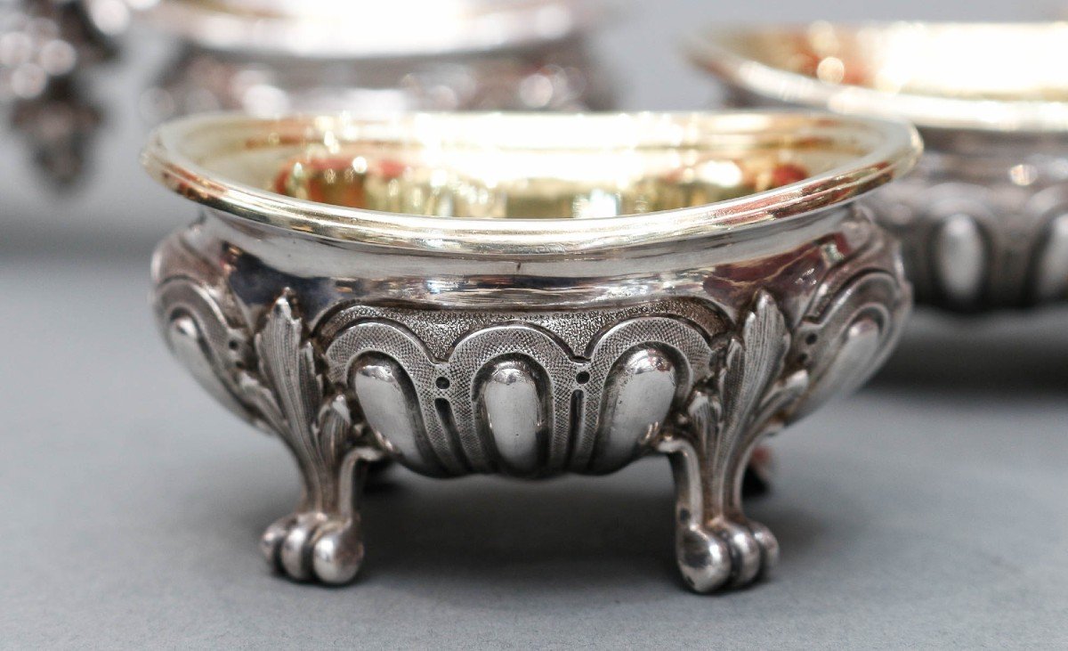 Odiot – Pair Of Double Salt Cellars + Two Individual 19th Century Silver-photo-4