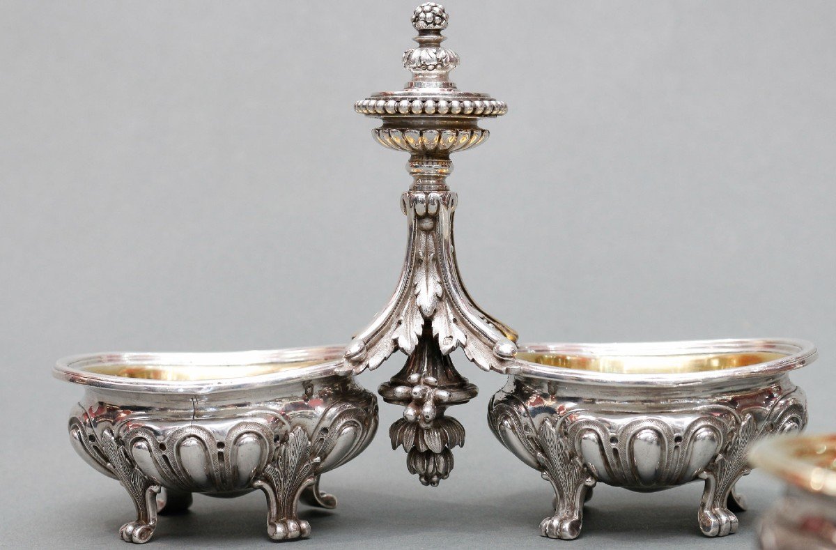 Odiot – Pair Of Double Salt Cellars + Two Individual 19th Century Silver-photo-1