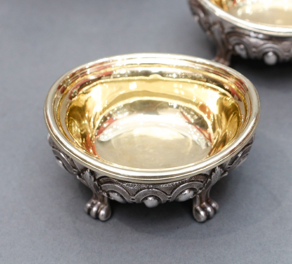 Odiot – Pair Of Double Salt Cellars + Two Individual 19th Century Silver-photo-2