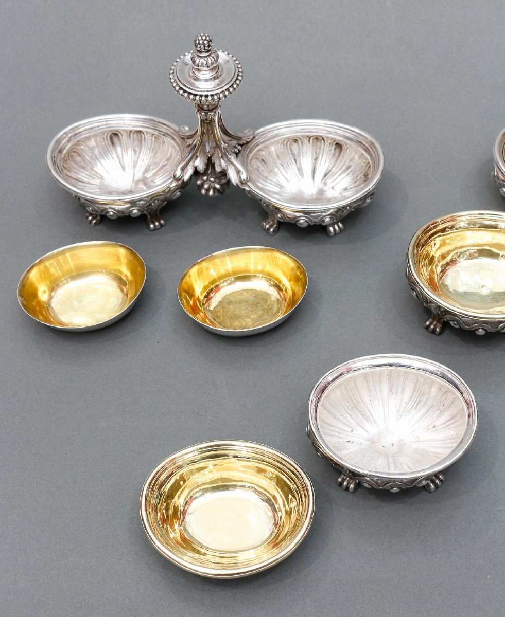 Odiot – Pair Of Double Salt Cellars + Two Individual 19th Century Silver-photo-3