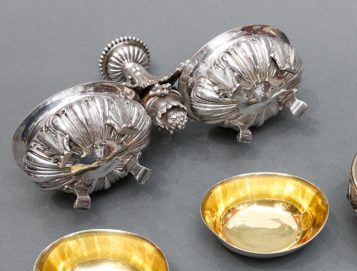 Odiot – Pair Of Double Salt Cellars + Two Individual 19th Century Silver-photo-4