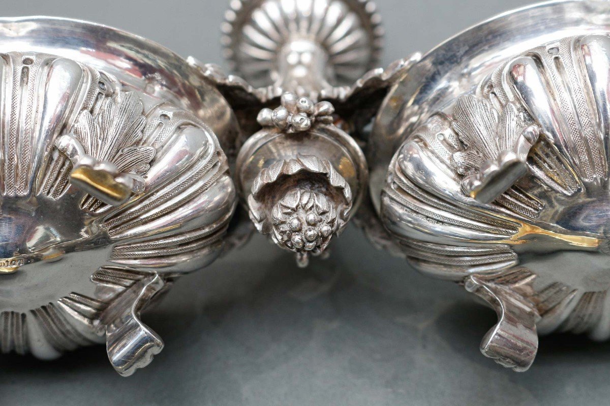 Odiot – Pair Of Double Salt Cellars + Two Individual 19th Century Silver-photo-5