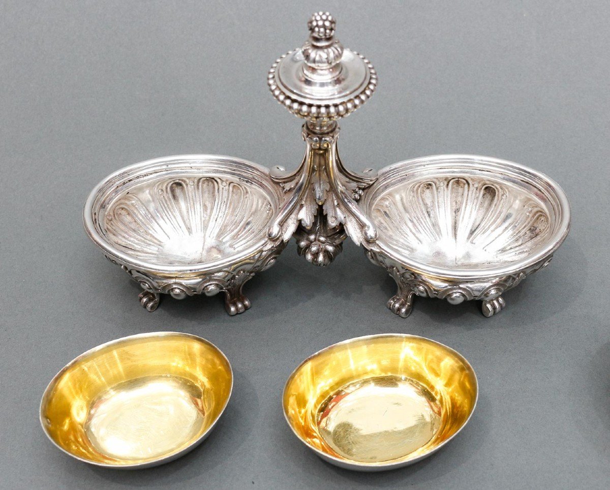 Odiot – Pair Of Double Salt Cellars + Two Individual 19th Century Silver-photo-7