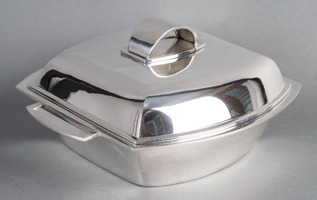 Christofle - Modernist Tureen On Its Art Deco Sterling Silver Tray-photo-7