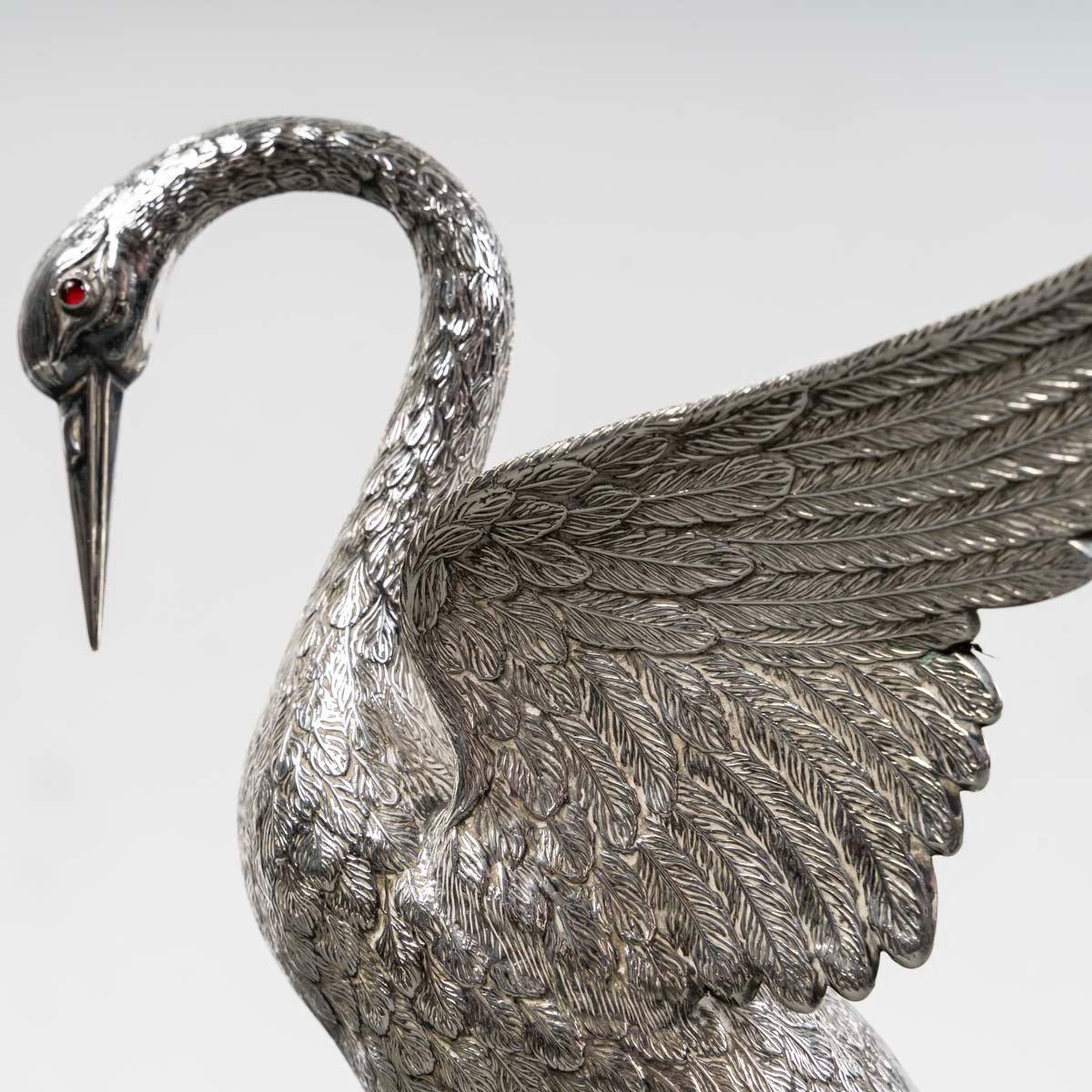 Heron In Solid Silver, Spain 20th Century-photo-2