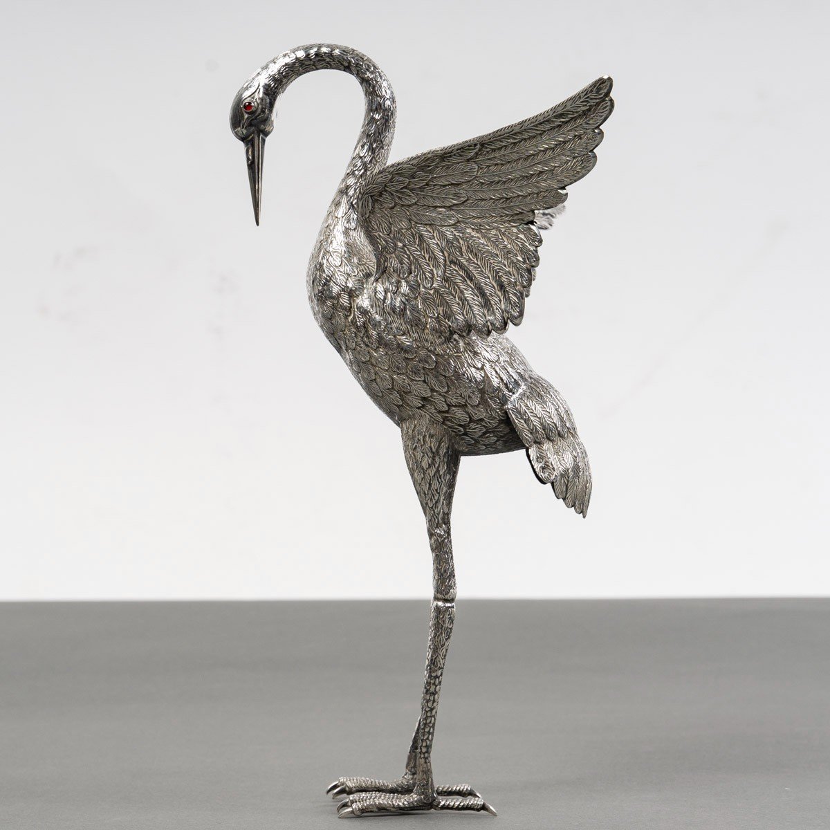 Heron In Solid Silver, Spain 20th Century-photo-1