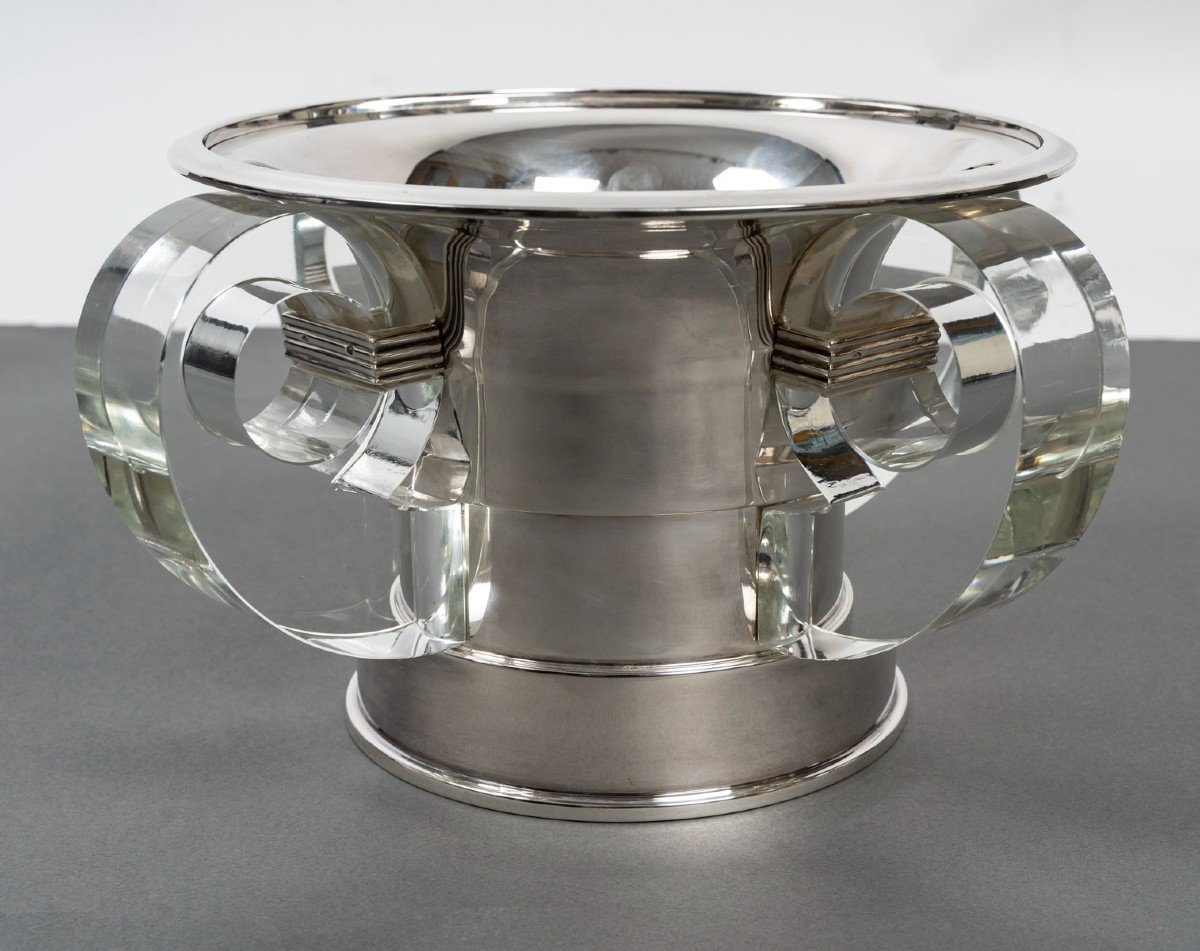 Jean Elisee Puiforcat – Centre de table En Argent Et Cristal Art Deco-photo-2