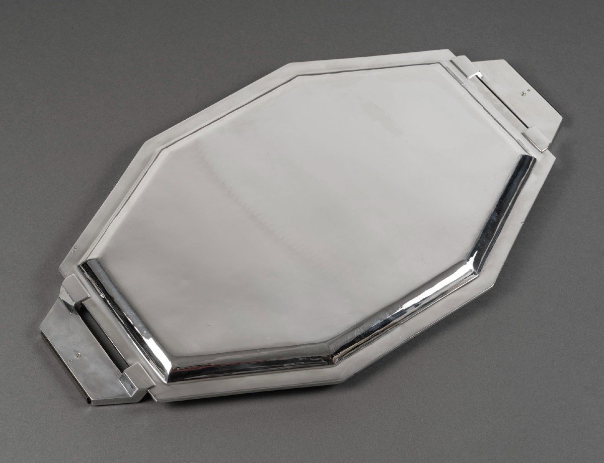 Ravinet d'Enfert – Octagonal Solid Silver Tray Art Deco 20th Century-photo-4