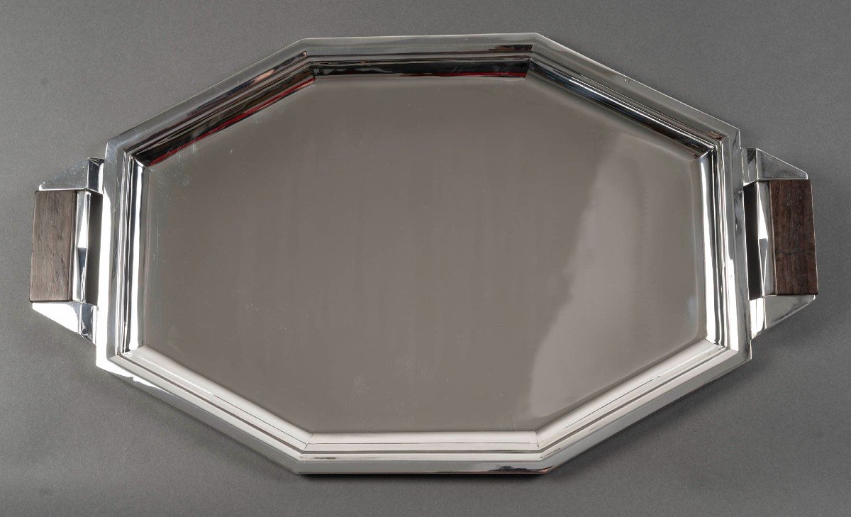 Ravinet d'Enfert – Octagonal Solid Silver Tray Art Deco 20th Century-photo-3