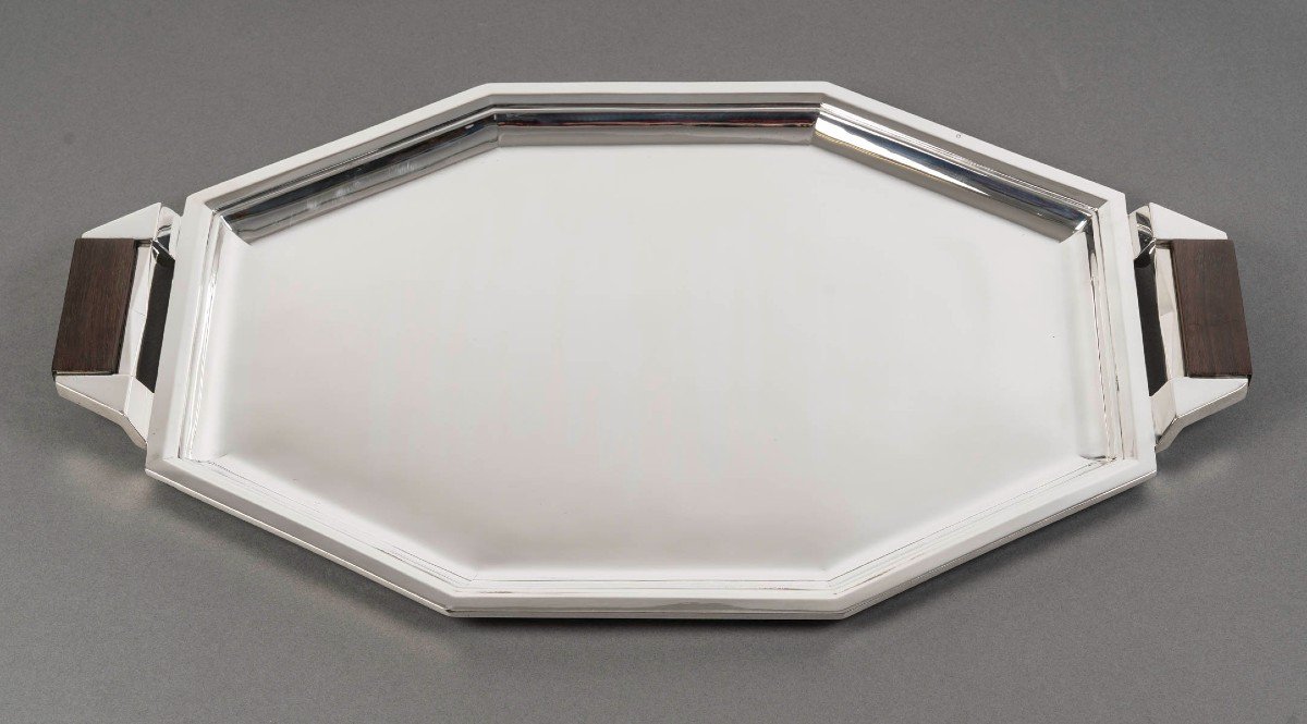 Ravinet d'Enfert – Octagonal Solid Silver Tray Art Deco 20th Century-photo-8