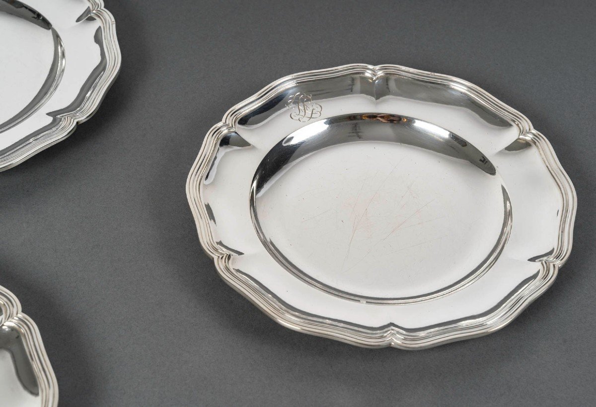 12 Solid Silver Plates 20th Century Cardeilhac--photo-3