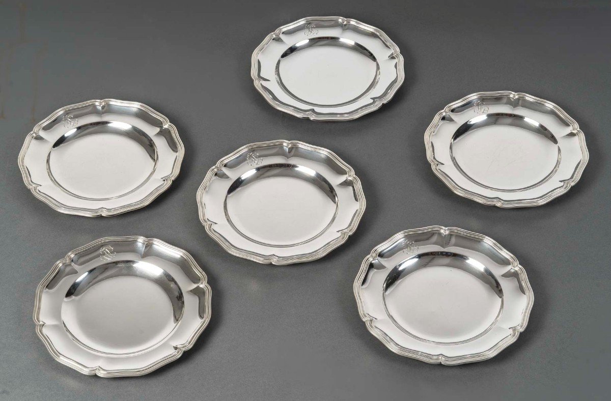 12 Solid Silver Plates 20th Century Cardeilhac--photo-7