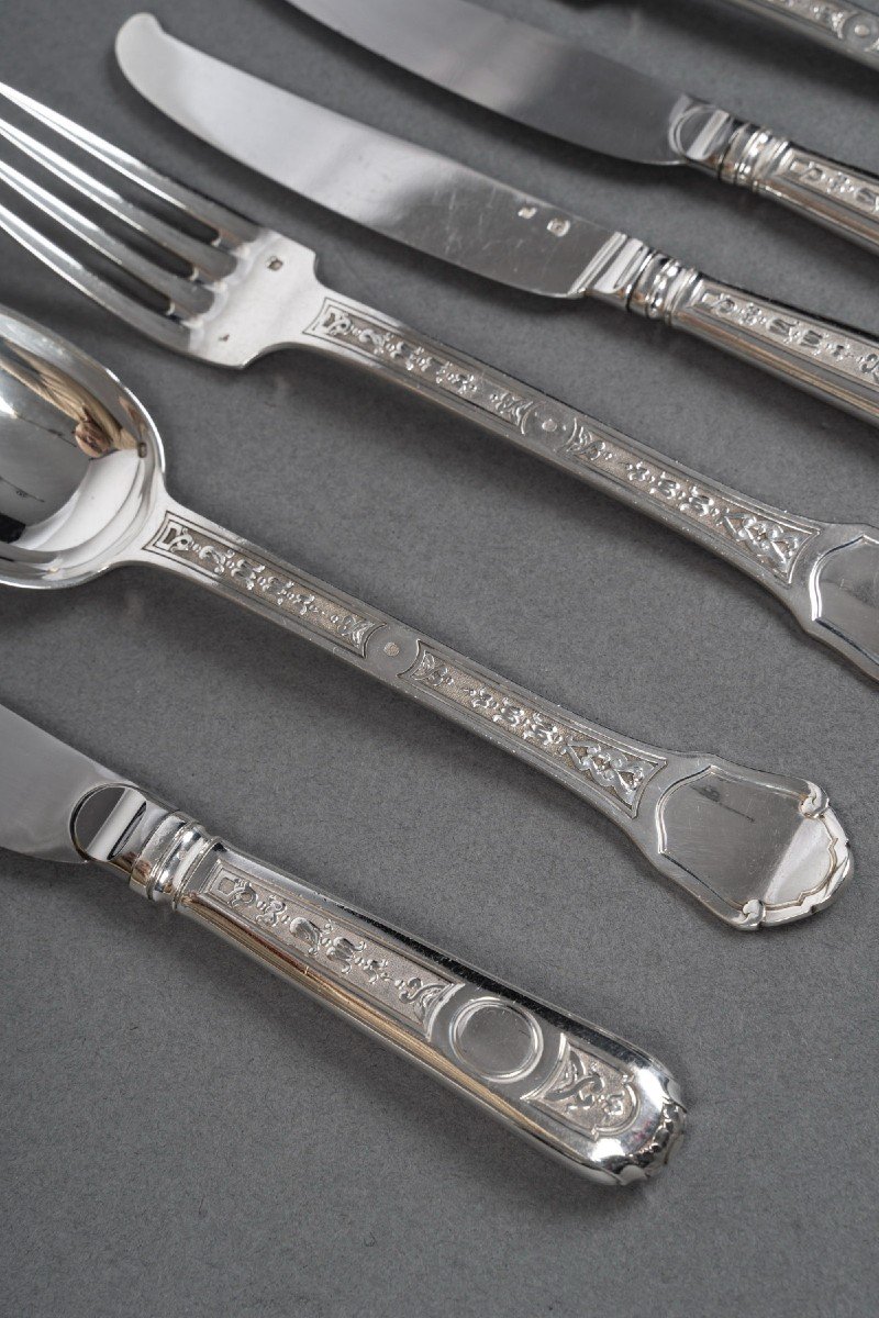 187 Piece Solid Silver Cutlery Set “versailles” Model By Tetard Frères.-photo-3