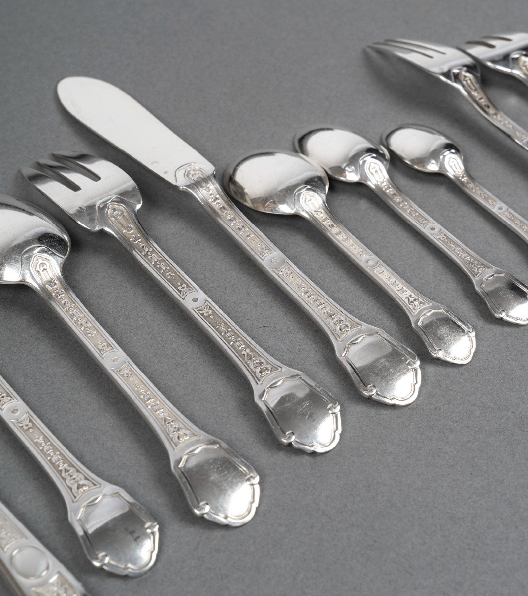 187 Piece Solid Silver Cutlery Set “versailles” Model By Tetard Frères.-photo-1