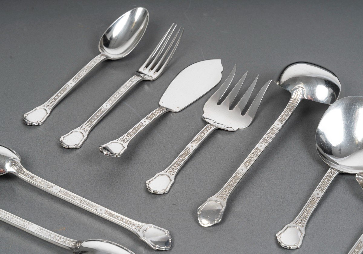 187 Piece Solid Silver Cutlery Set “versailles” Model By Tetard Frères.-photo-3