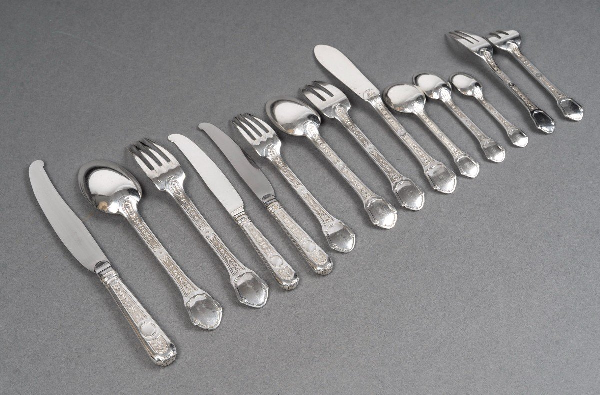 187 Piece Solid Silver Cutlery Set “versailles” Model By Tetard Frères.-photo-4