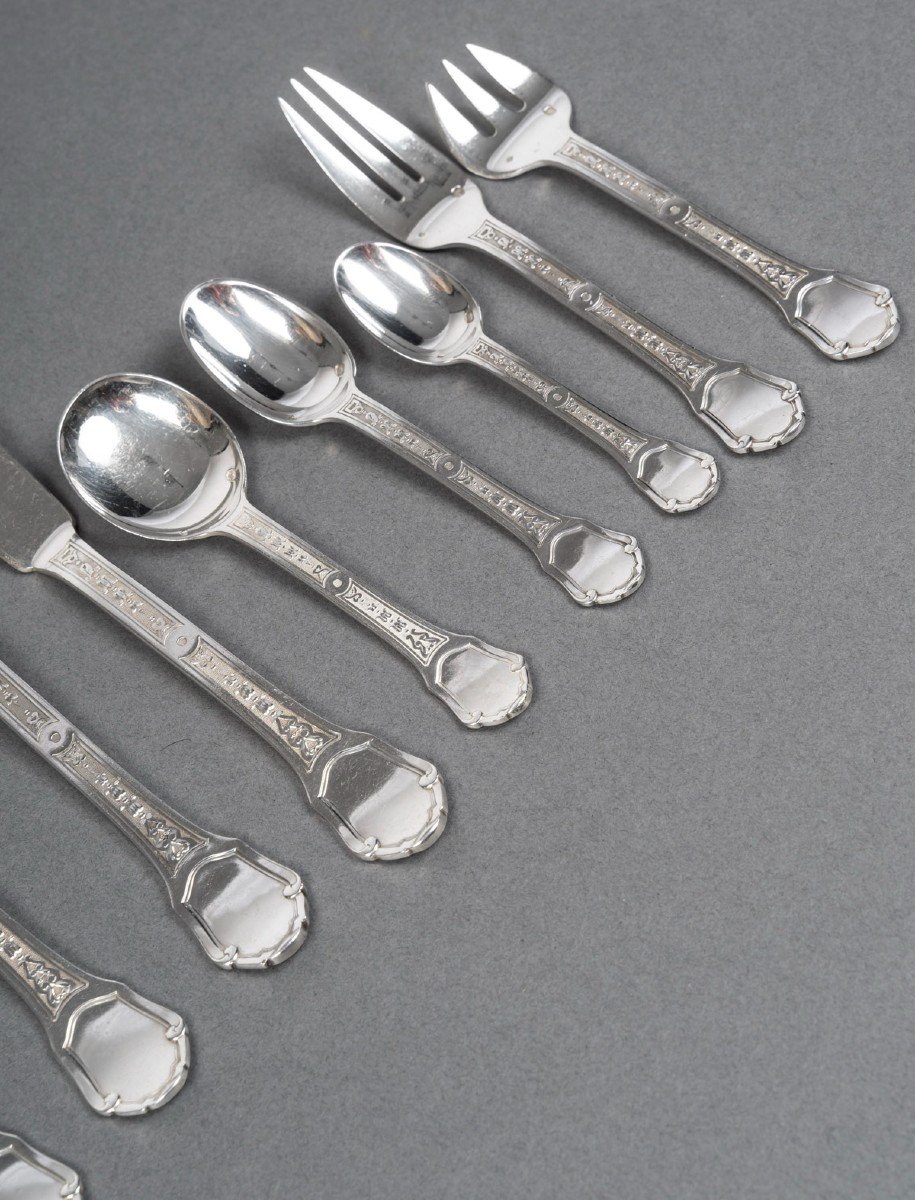 187 Piece Solid Silver Cutlery Set “versailles” Model By Tetard Frères.-photo-7