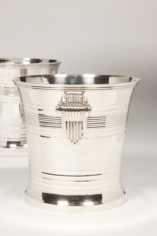 Goldsmith Boin Taburet - Pair Of Coolers In Sterling Silver Art Deco Period-photo-2