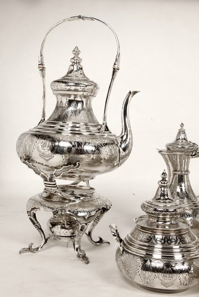 Orfèvre Duponchel - Service Thé Café En Argent Massif Style Ottoman XIXe-photo-2