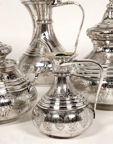 Orfèvre Duponchel - Service Thé Café En Argent Massif Style Ottoman XIXe-photo-3