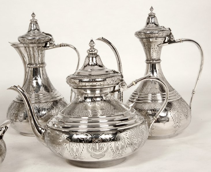 Orfèvre Duponchel - Service Thé Café En Argent Massif Style Ottoman XIXe-photo-1