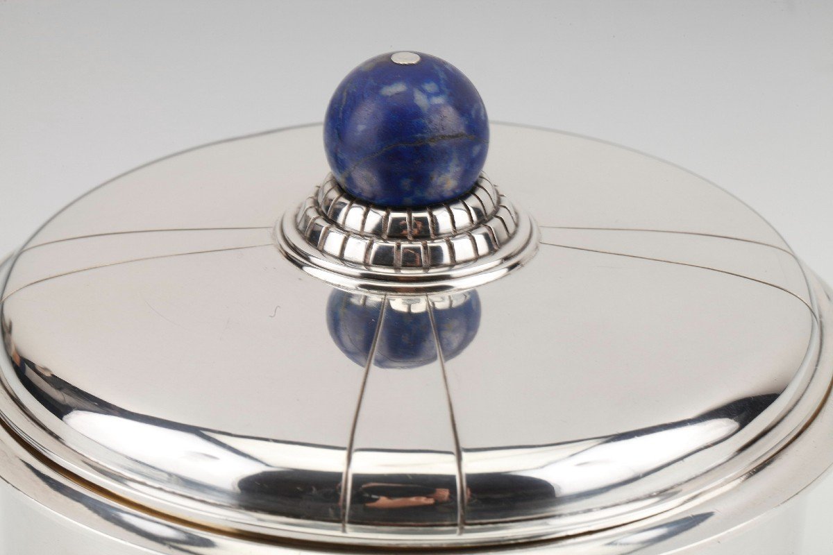 Jean Elisée Puiforcat - Covered Jar In Silver And Lapis Lazuli Art Deco-photo-3