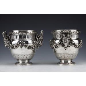 Goldsmith Bointaburet - Important Pair Of Coolers In Sterling Silver Circa Nineteenth