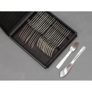 Lapparra – Box Of 12 Silver Fish Cutlery Art Deco Period