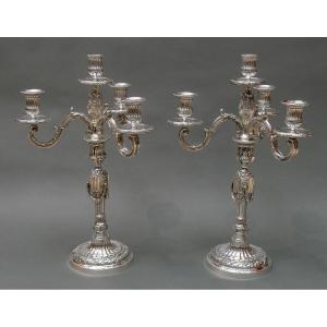 Goldsmith: Gaston Signard - Pair Of Candelabra In Sterling Silver Early 20th Century